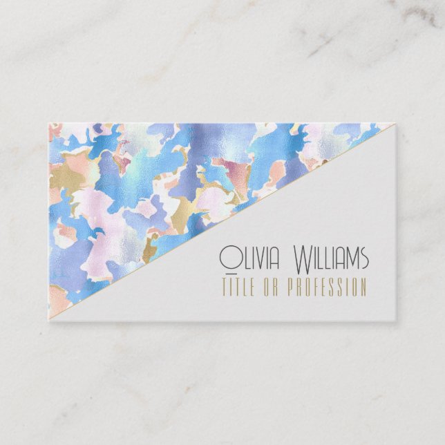 Camouflage Metallic Pink Blue Gold Abstract Business Card (Front)