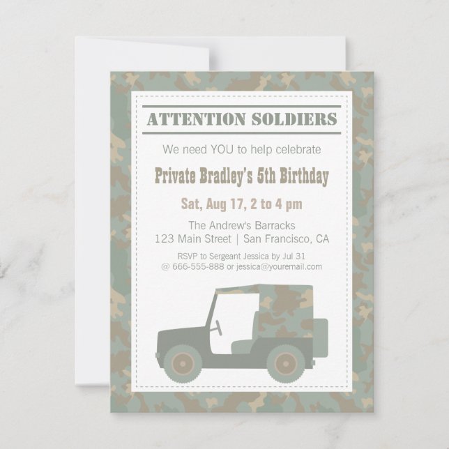 Camouflage Military Print Army Birthday Party Invitation (Front)