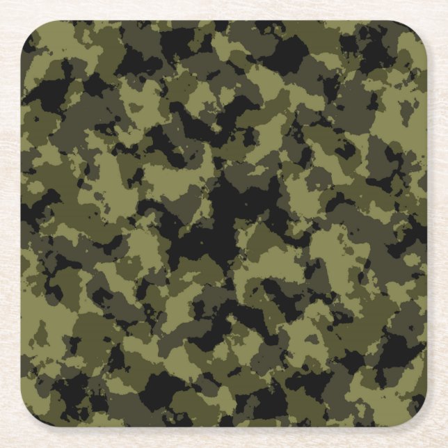 Camouflage military style pattern square paper coaster (Front)