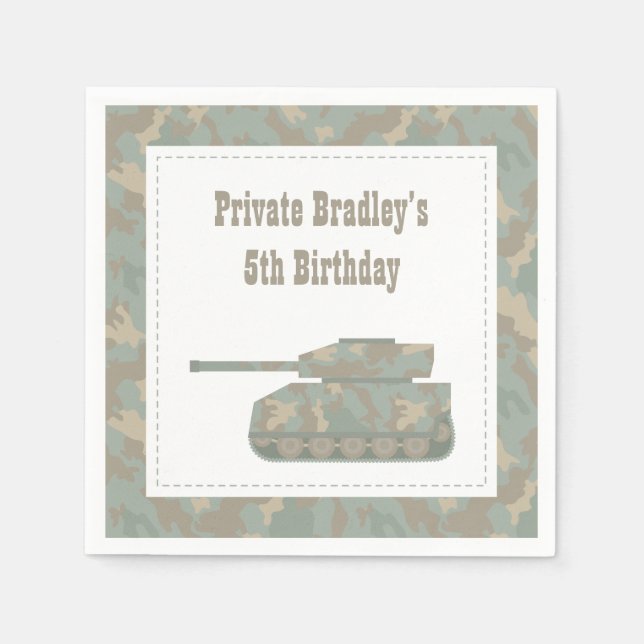 Camouflage Military Tank Army Birthday Party Napkin (Front)