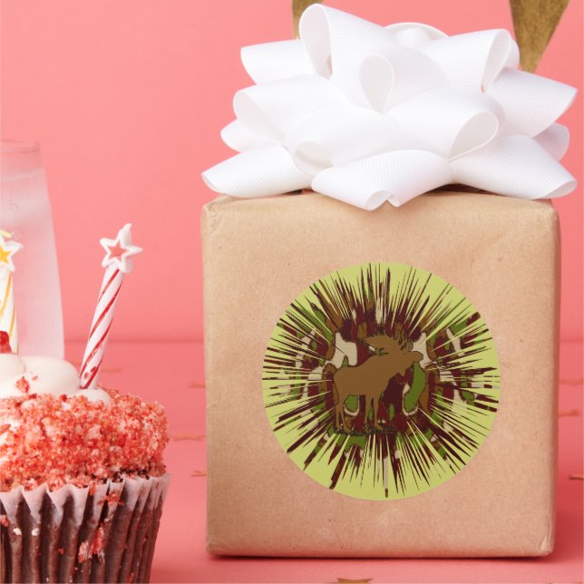 Camouflage Moose Break-out Camo Classic Round Sticker (Party)