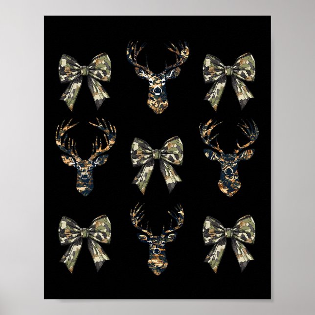 Camouflage Old Camo Bow Camo Coquette Bow Deer Hun Poster (Front)