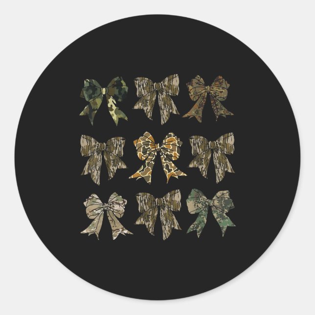 Camouflage Old Camo Bow Camo Coquette Bow Hunting  Classic Round Sticker (Front)