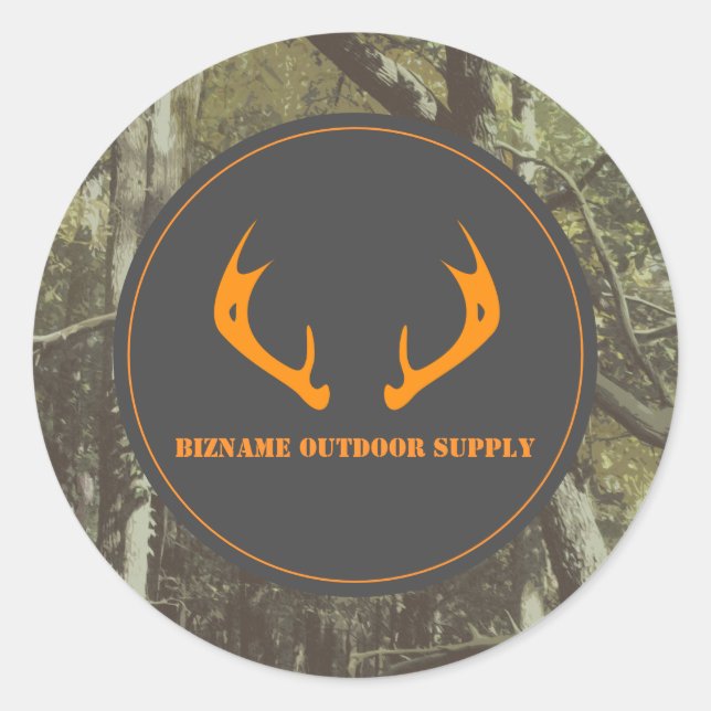 Camouflage Orange Deer Antlers Outdoor Business Classic Round Sticker (Front)