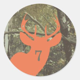 Camouflage + Orange Deer Birthday Classic Round Sticker