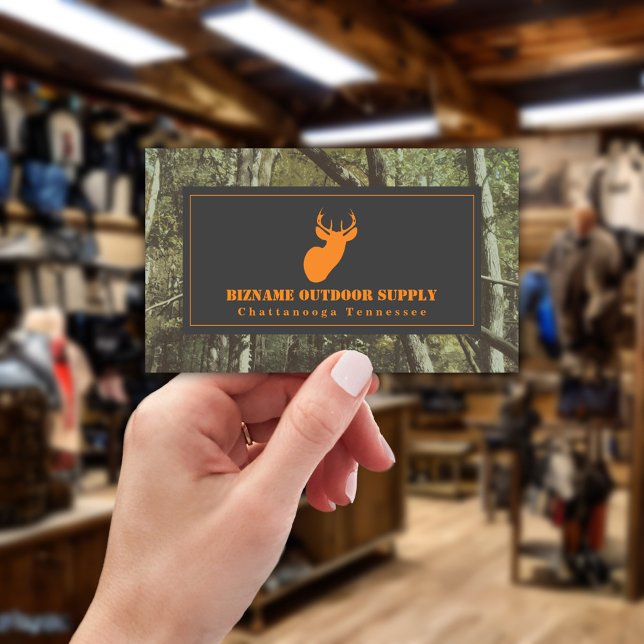 Camouflage + Orange Deer Outdoor Retail Business Card (Creator Uploaded)