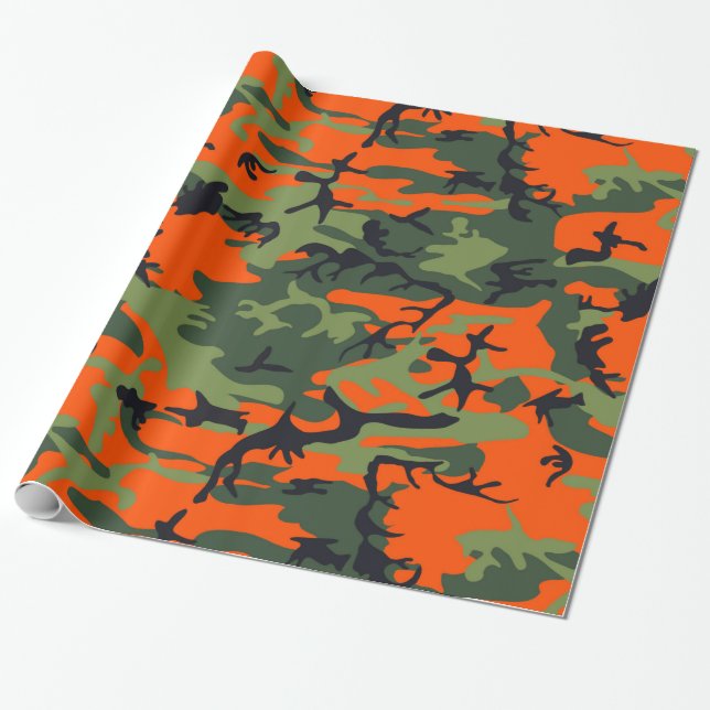 Camouflage Orange Hunter Wrapping Paper (Unrolled)