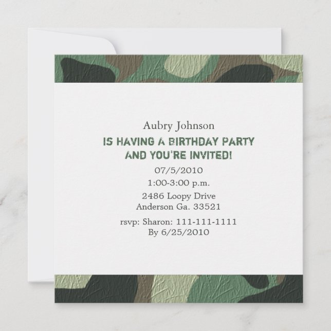 Camouflage Party Invitations (Front)