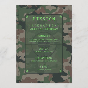 Camouflage Party Theme Invitation