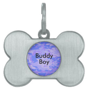 Camouflage Pastel Blue Abstract Bone Pet Name ID Tag