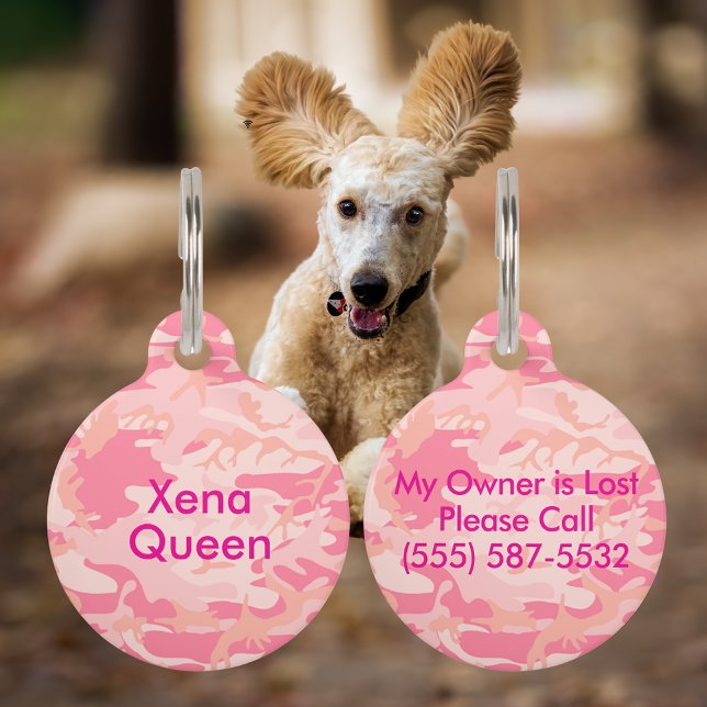 Camouflage Pastel Pink Abstract Pet Name Tag (Camouflage Pastel Pink Abstract Pet Name Pet ID Tag)
