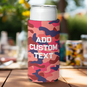 Camouflage Pattern - Blue Coral with Block Text Seltzer Can Cooler