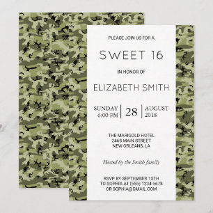 Camouflage Pattern, Camo, Military, Sweet 16 Invitation