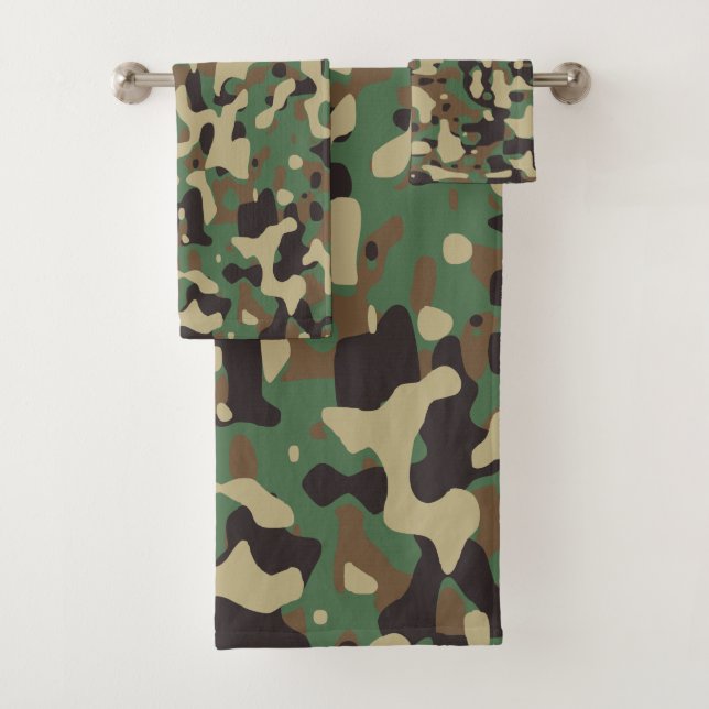 Camouflage Pattern Green Army Fatigue Design Bath Towel Set (Insitu)
