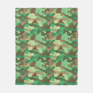 Camouflage Pattern, Green, Brown and Tan   Fleece Blanket