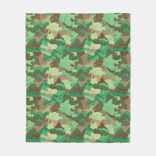 Camouflage Pattern, Green, Brown and Tan   Fleece Blanket (Front)