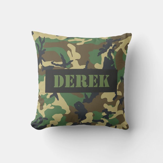 Camouflage Personalised Name Team Number Sports Cushion (Front)