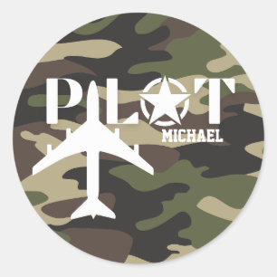 Camouflage Pilot typography, personalised Classic Round Sticker