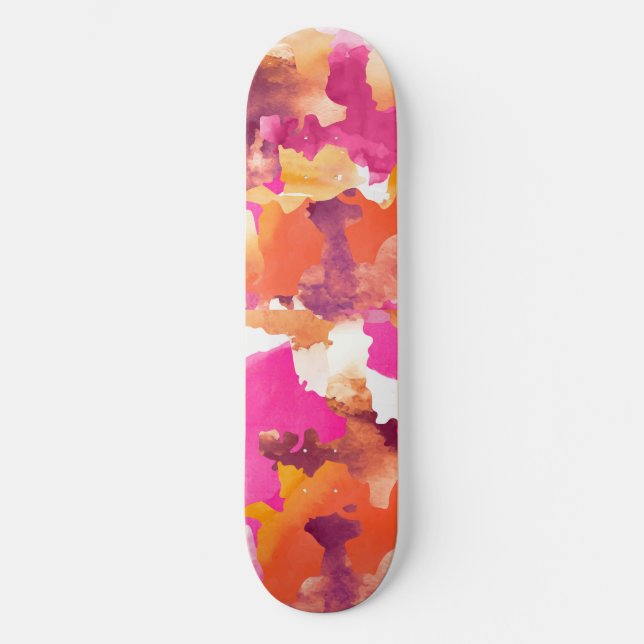 Camouflage pink orange skateboard (Front)