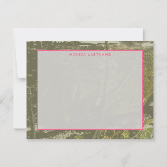 Camouflage & Pink Personalised Flat Notecard (Front)