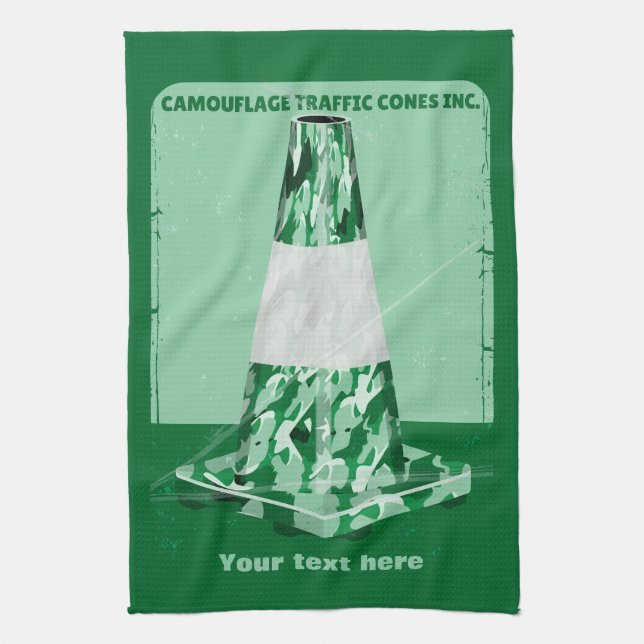 Camouflage rd cone funny traffic cone tea towel (Vertical)
