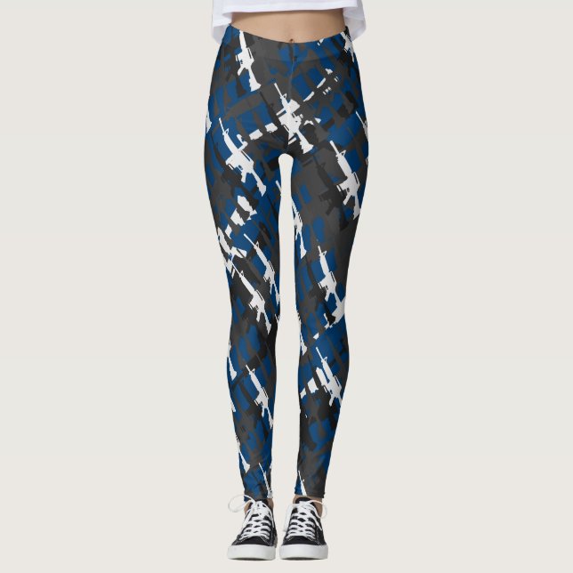 Camouflage Rifles Military Style Gun GI Blue Camo  Leggings (Front)