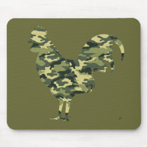 Camouflage Rooster Silhouette Mouse Mat