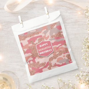 Camouflage Rose Gold Blush Pink Camo Army Birthday Favour Bags