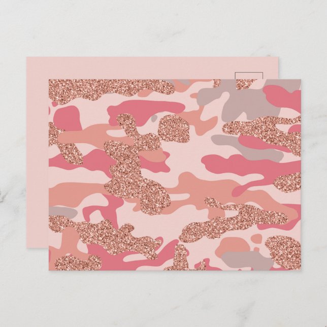 Camouflage Rose Gold Blush Pink Camo Army Pattern  Holiday Postcard (Front/Back)