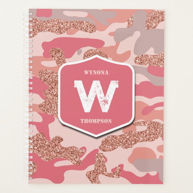 Camouflage Rose Gold Blush Pink Camo Army Pattern  Planner (Front)