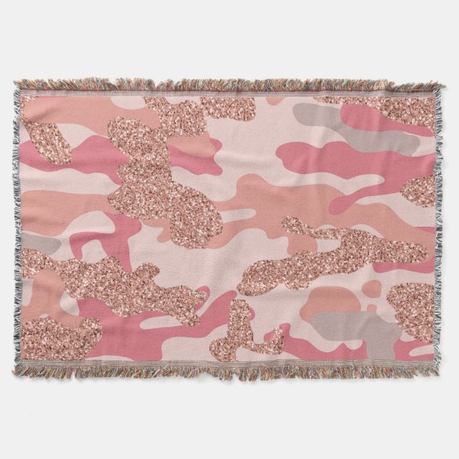 Camouflage Rose Gold Blush Pink Camo Army Pattern  Throw Blanket (Front)