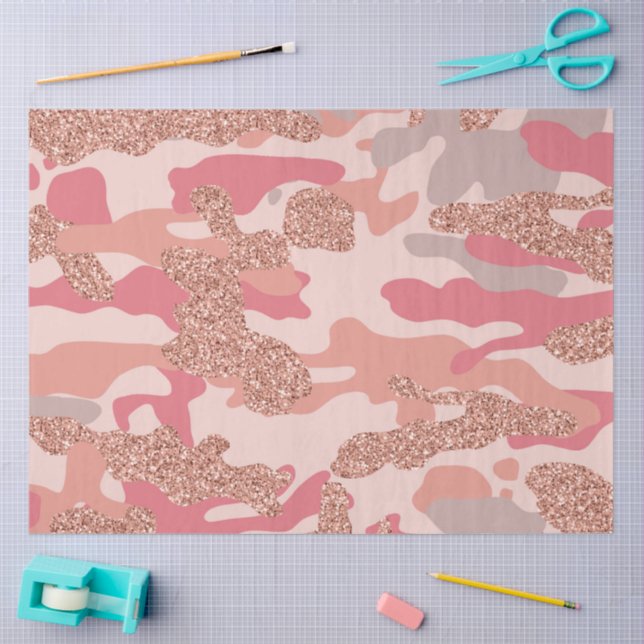 Camouflage Rose Gold Blush Pink Camo Army Pattern  Tissue Paper (Craft)