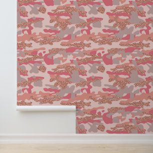 Camouflage Rose Gold Blush Pink Camo Army Pattern Wallpaper