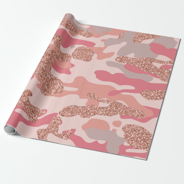 Camouflage Rose Gold Blush Pink Camo Army Pattern  Wrapping Paper (Unrolled)