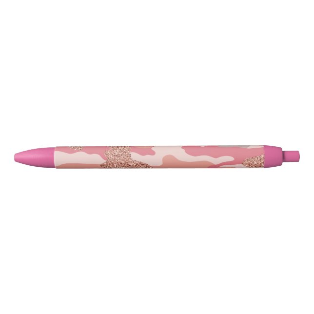 Camouflage Rose Gold Blush Pink Camo Pattern  Black Ink Pen (Front)