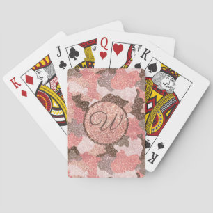Camouflage Rose Gold Camo Glitter Glam Monogram Playing Cards