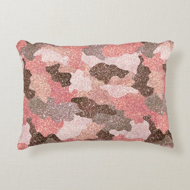 Camouflage Rose Gold Glitter Camo Pink Glam Decorative Cushion (Front)