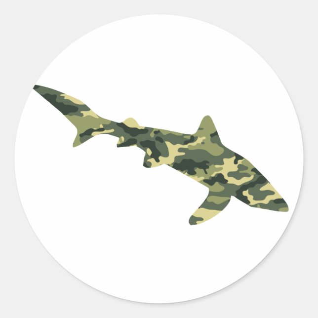 Camouflage Shark Silhouette Classic Round Sticker (Front)