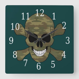 Camouflage Skull And Crossbones Clock