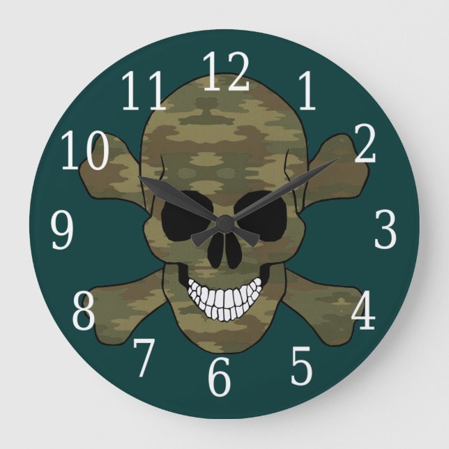 Camouflage Skull And Crossbones Clock (Front)
