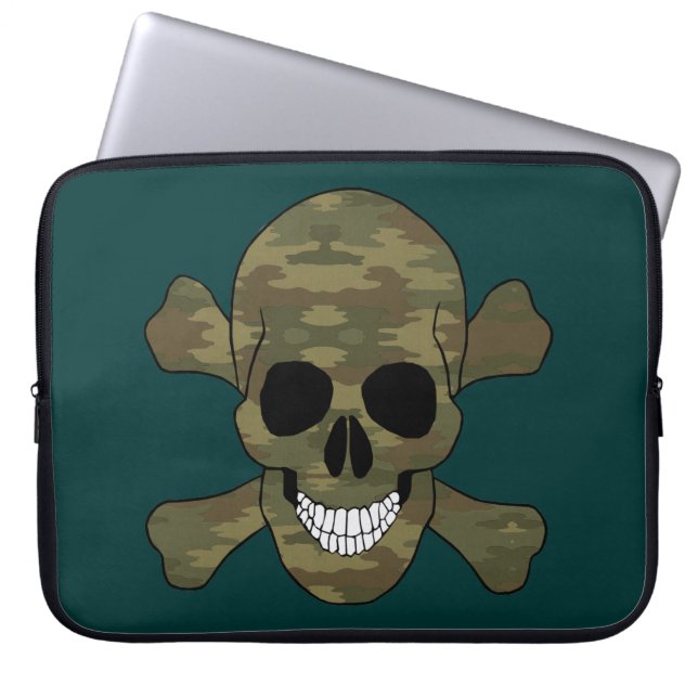 Camouflage Skull And Crossbones Laptop Sleeve (Front)