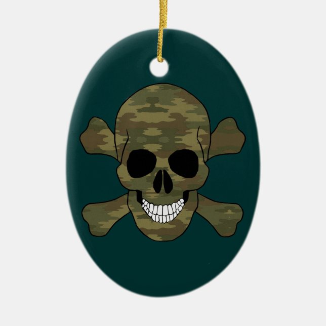Camouflage Skull And Crossbones Oval Ornament (Front)