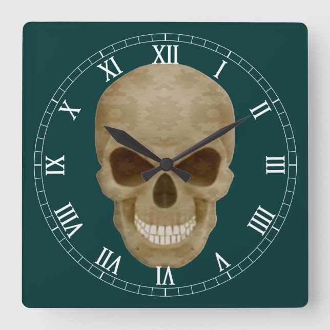 Camouflage Skull Roman Numeral Clock (Front)