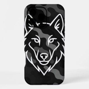 Camouflage Spirit – White Wolf Line Art iPhone 16 Pro Max Case