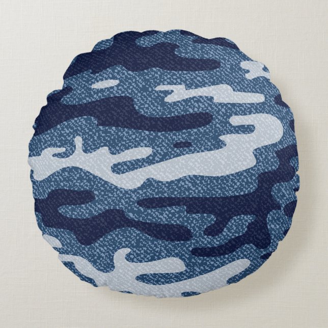 Camouflage Spotted Denim Jeans Pattern Round Cushion (Front)