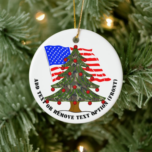 Camouflage Tree w/USA Flag Photo Christmas Ceramic Tree Decoration (Tree)
