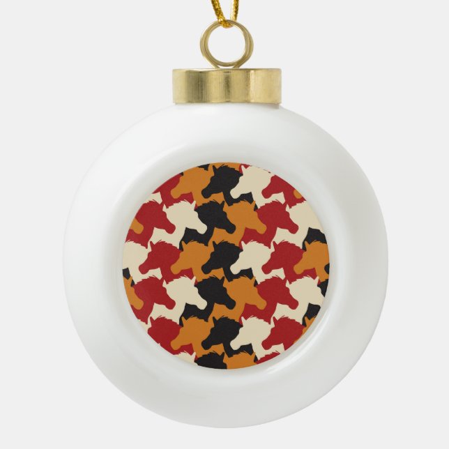 Camouflage unicorn heads, repeating pattern. ceramic ball christmas ornament (Front)