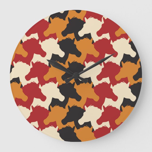 Camouflage unicorn heads, repeating pattern. large clock (Front)