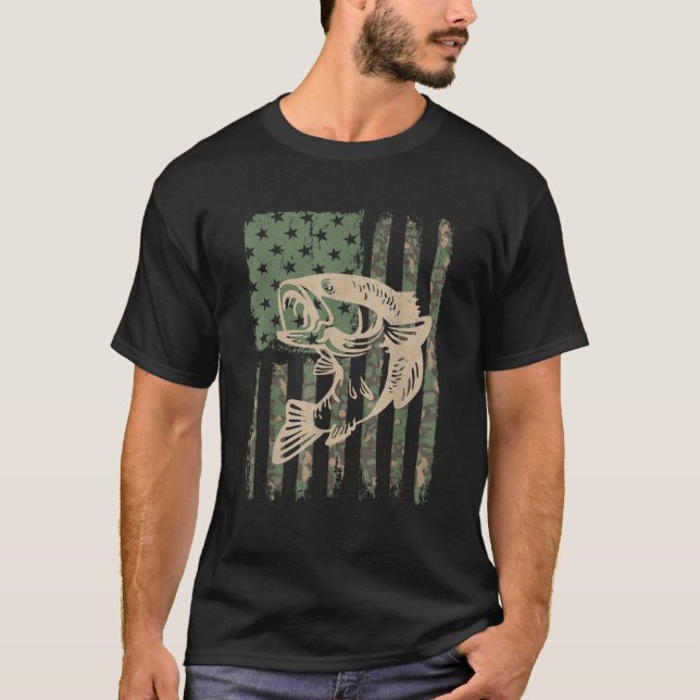 Camouflage USA Flag Big Mouth Bass Fishing  for Wo T-Shirt (Front)
