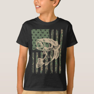 Camouflage Usa Flag Big Mouth Byss Fishing 1  T-Shirt